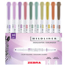 Zebra - Surligneur double face Mildliner - Ensemble de couleurs apaisantes - Lot de 10-Double extrémité avec pointe ogive et pointe biseautée