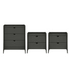 Manhattan Comfort - commode mid-century modern Coney et 2 tables de chevet - gris - ensemble de 3-Ensemble de chambre à coucher de style milieu du siècle comprenant une commode 3 pièces et 2 tables de nuit