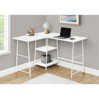 Monarch Specialties - 7596 Bureau 48 po L - Dessus Blanc De Coin/Metal Blanc-Bureau en coin rectangulaire solide et 2 étagères de 2 tailles différentes avec finition stratifiée blanc