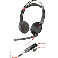 HP - Casque stéréo USB-C Poly Blackwire 5220 - Adaptateur USB-C/A prise 3,5 mm-Audio : réduction du bruit et de l’écho ; EQ dynamique optimisé