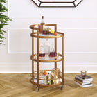 Hudson&Canal - Chariot de bar rond Hause 21"W - Laiton-Une finition en laiton doré fabriquée à la main est appliquée sur le cadre en acier