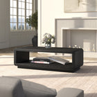 Hudson&Canal - Table basse rectangulaire Lonni de 119 cm de large, finition grain noir-Table rectangulaire aux angles arrondis, avec une étagère inférieure pour le rangement
