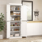 HOMCOM - Armoire de cuisine autoportante à 4 portes avec étagères - blanc-Utilisez le système anti-basculement à l'arrière pour fixer l'article au mur pour plus de sécurité 