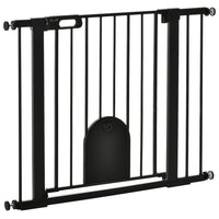 PawHut - Barrière pour animaux de compagnie extra large 30"-41" avec petite porte - 30"L - Noir-Cette barrière de sécurité pour escaliers permet à la porte de s’ouvrir dans les deux sens