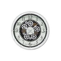 Monarch Specialties - Horloge - 20 po Rond - Mécanisme D'Engrenage - Horloge Murale - Blanc Antique - Transitionnel-Une horloge murale ronde de 20 pouces, tendance et chic, avec un mécanisme à engrenages blanc et bronze unique en son centre pour un look sophistiqué
