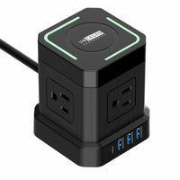 Uncaged Ergonomics - Multiprise sans fil CUBE 4AC - Chargement sans fil - Protection contre les surtensions - Câble de 10 pieds - Noir-Multiprise avec parasurtenseur à haut rendement avec ports USB et support de chargement sans fil.