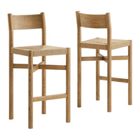 Modway - Alvia Bois Tabouret de bar avec siège tissé Ensemble de 2 - Chêne vieilli-Tabouret de bar en bois massif