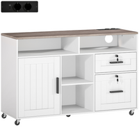 HOMCOM - Armoire de classement latérale mobile avec station de charge et ports USB - blanc-La station de charge intégrée simplifie l’alimentation des appareils directement depuis l’armoire 