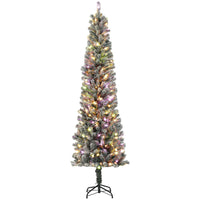 HOMCOM - Arbre de Noël artificiel de 7.5" avec lumières - arbre de Noël floqué-Les lumières LED blanc chaud et multicoloures renforcent l'ambiance festive 