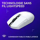 Logitech - Souris de jeu sans fil Lightspeed  G305, blanche-Autonomie exceptionnelle : 250 heures de jeu en continu avec une seule pile AA . un témoin LED lumineux vous avertit lorsqu'il ne reste plus que 15 % de batterie, afin que vous puissiez continuer à jouer au maximum de vos performances