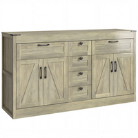 HOMCOM - Buffet de style ferme 55 po avec portes de grange et tiroirs - grain de bois gris-Comprend six tiroirs et deux placards pour garder vos essentiels de cuisine organisés 