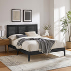 Modway - Sirocco Rotin et bois Lit de plateforme complet, Noir-Cadre en caoutchouc