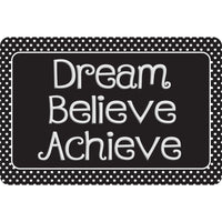 Ashley Productions - The Original Fun Mat - Tapis de Bienvenue - 15 -5" x 23 -5" - Rêve - Crois - Accomplis - Noir avec des Points Blancs.-Mesure et Design : Le tapis Noir avec des Points Blancs Rêve, Crois, Accomplis mesure 15,5" x 23,5".