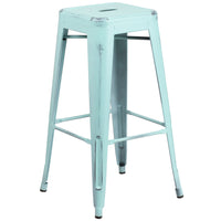 Flash Furniture – Tabouret de bar de 30 po en métal vieilli sans dossier, pour intérieur, bleu onirique (ETBT350330DB)-Tabouret moderne empilable style industriel