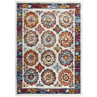 Modway - Entourage Treillis marocain floral vieilli d’Odile Tapis de comédie 8 pi l x 10 pi L - Ivoire Bleu Rouge Orange Jaune-Tapis floral marocain vieilli usé