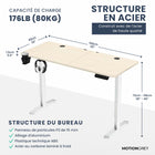 MotionGrey - Bureau debout électrique réglable Ergo2 avec réglages de mémoire - 55 po x 24 po, plateau brun clair, cadre blanc-Plage de Hauteur Étendue - Le bureau debout dispose d’une plage de hauteur étendue. Le clavier MG permet d’enregistrer des hauteurs assises et debout préférées, appuyez simplement sur la touche enregistrée pour revenir à cette position.