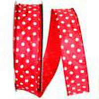 JAM Paper - Ruban de satin simple face - 1 1/2" de largeur x 50 m - Pois rouges-Couleur : pois rouges
