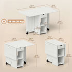 HOMCOM - Table à manger pliante à abattant avec tiroir et étagères de rangement pour 4-6 - blanc-La longueur ajustable permet de libérer de l’espace pour des activités comme les devoirs, les loisirs créatifs ou les jeux 