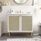 Modway - Chaucer 36" Vanette de salle de bain - Blanc blanc-Boutons d’armoire en métal