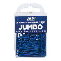 JAM Paper - Trombones géants colourés - grands trombones de 5 cm - bleu foncé - paquet de 75-Couleur : bleu foncé