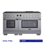 Kucht - 60 po Série KXP Cuisinière double énergie Propane - Acier inoxydable-Cuisinez et faites cuire comme un professionnel grâce à deux fours distincts avec grandes fenêtres : le principal est un four robuste en porcelaine bleue de 5,2 pi³ et le four latéral supplémentaire offre 3,3 pi³