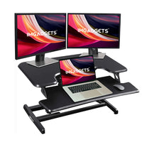 IMHome - Convertisseur de bureau assis-debout avec plateau pour clavier - 33 po - Noir-Le mécanisme de levage assisté par vérin à gaz intégré permet un ajustement vertical fluide à l’aide d’une simple poignée de commande. Vous pouvez régler le bureau entre 4,3 po et 19,3 po, afin de maintenir l’écran à une hauteur adéquate et adopter une posture de travail confortable, tout en réduisant les tensions au niveau du cou et du dos
