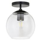 Hudson&Canal - Plafonnier semi-encastré Bartlett , 23 cm de large, avec abat-jour en verre - Noir mat/transparent-Design moderne et contemporain pour votre entrée, votre foyer ou votre cuisine