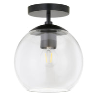 Hudson&Canal - Plafonnier semi-encastré Bartlett , 23 cm de large, avec abat-jour en verre - Noir mat/transparent-Design moderne et contemporain pour votre entrée, votre foyer ou votre cuisine