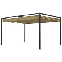 Outsunny - Pergola de patio avec auvent rétractable - 10 pi x 7 pi - kaki-Cadre en métal avec revêtement en poudre offrant une solidité supérieure et une grande stabilité 