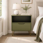 Manhattan Comfort - Table de nuit Avira 20" style mid-century moderne à 1 tiroir - Vert olive-Tiroir spacieux avec des glissières faciles pour une ouverture et une fermeture en douceur et en silence