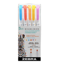 Zebra - Surligneur à double pointe - tampon et balle fine - Couleurs assorties - Paquet de 5-Conception à double pointe – tampon et balle fine