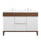 Modway - Render 48" Meuble de salle de bain à double lavabo - Blanc Noyer Blanc-Vanité moderne du milieu du siècle