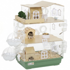 PawHut - Grande cage pour hamster, habitat acrylique 3 niveaux avec bouteilles d'eau-La roue de course incluse de 5,7 po aide à protéger la colonne vertébrale de votre hamster pendant l’exercice  
