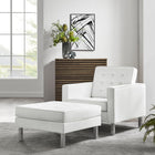 Modway - Loft Touffe Cuir végane Fauteuil et ensemble ottoman - Blanc argenté-Pieds tubulaires en acier inoxydable