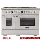 Kucht - 48 po Série KXP Cuisinière double énergie Gaz naturel - Acier inoxydable-Cuisinez comme un pro avec deux fours séparés dotés de grandes fenêtres : le principal est en porcelaine bleue robuste avec une capacité de 4,2 pi³, et le four latéral offre 2,5 pi³