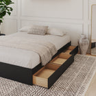 Nexera - Lit Queen tiroirs, Noir-Meubles conçus et produits au Canada à partir de panneaux de particules et de MDF certifiés CARB II/FSC.  Item expédié en 24-48 heures après réception de la commande.  Assemblage requis