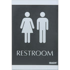 Headline Sign - Affiche « RESTROOM » ADA série Century, anglais (Toilette)-Aspect contemporain - argent sur noir avec pictogrammes et braille  