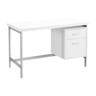 Monarch Specialties - 7149 Bureau 48 po L - Blanc/Metal Argent-Bureau d'ordinateur élégant et contemporain de 48 pouces de long avec une finition en stratifié blanc et un cadre en métal gris, parfait pour travailler sur votre ordinateur portable, écrire ou étudier.
