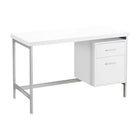 Monarch Specialties - 7149 Bureau 48 po L - Blanc/Metal Argent-Bureau d'ordinateur élégant et contemporain de 48 pouces de long avec une finition en stratifié blanc et un cadre en métal gris, parfait pour travailler sur votre ordinateur portable, écrire ou étudier.