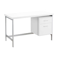 Monarch Specialties - 7149 Bureau 48 po L - Blanc/Metal Argent-Bureau d'ordinateur élégant et contemporain de 48 pouces de long avec une finition en stratifié blanc et un cadre en métal gris, parfait pour travailler sur votre ordinateur portable, écrire ou étudier.