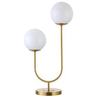 Hudson&Canal - Lampe de table Dufrene à 2 lumières avec abat-jour en verre - Laiton/blanc lait-Style du milieu du siècle pour votre salon, votre bureau, votre chambre ou votre coin lecture