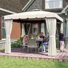 Outsunny - Pavillon de patio extérieur 10 pi l x 10 pi L avec parois latérales - blanc crème-Les rideaux extérieurs sont en polyester enduit pour protéger contre le soleil