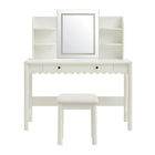 Modway - Emmeline Festonné Bureau de maquillage avec miroir et tabouret - Blanc-Tabouret assorti inclus