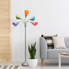 Simple Designs - Lampe de sol argentée à col de cygne réglable, 5 lampes, abat-jour multicolore fantaisie-5 ampoules type A à base moyenne 60W (non incluses)