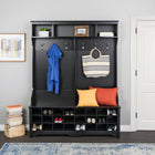 Prepac - Armoire d'entrée Wide Hall Tree 60 po avec 24 compartiments à chaussures - Noir-Fabriqué à partir de bois composites stratifiés non toxiques avec un support en MDF robuste