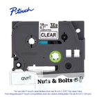 Brother Ruban laminé transparent avec texte noir authentique pour étiqueteuses P-touch, 18 mm de largeur x 8 m de longueur-Le procédé de ruban laminé crée des étiquettes durables