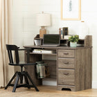 South Shore - Versa - Bureau de travail pour ordinateur avec huche - Chêne vieilli-BUREAU AUX RANGEMENTS MULTIPLES : ce bureau d’ordinateur offre une tablette au bas pour vos livres, une autre pour votre portable lorsqu’il est fermé, une huche avec divisions fixes pour vos papiers et 3 tiroirs pour vos fiches et articles de bureau.