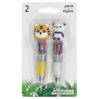 Merangue - Mini stylos animaux multicolores - Lot de 2-Parfait pour l'école, le bureau ou comme cadeau amusant