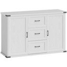 HOMCOM - Buffet moderne 47 po avec tiroirs et portes de rangement - grain de bois blanc-Comprend deux armoires et trois tiroirs, offrant un vaste espace de rangement organisé