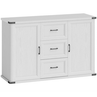 HOMCOM - Buffet moderne 47 po avec tiroirs et portes de rangement - grain de bois blanc-Comprend deux armoires et trois tiroirs, offrant un vaste espace de rangement organisé